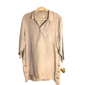 J. Jill Love Linen Blue and White Striped 3/4 Sleeve Tunic Blouse sz L